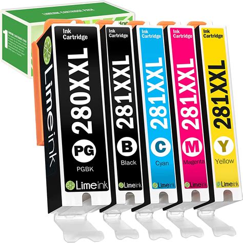 Limeink 5 Pack Compatible Pgi 280xxl Cli 281xxl High Yield Ink Cartridges Replacements For Canon