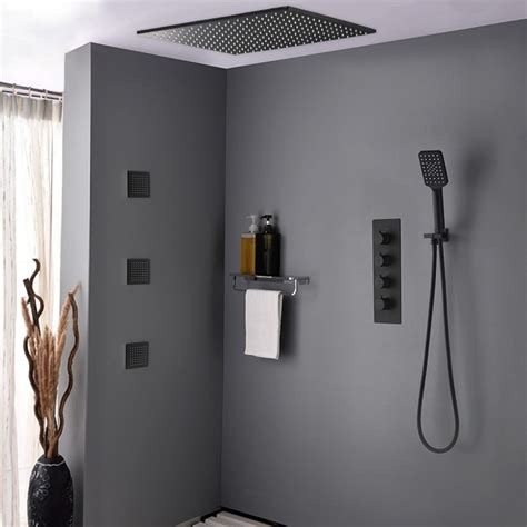 Luxury Modern Square Ceiling Mount Rain Shower System With Hand Shower And Body Spray Jets 3