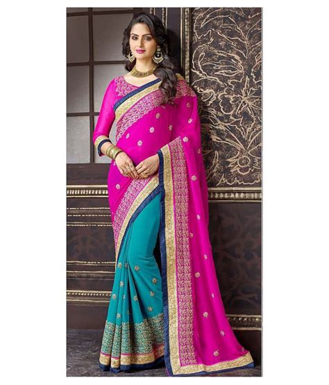 Onlinefayda Greenpink Georgette Saree Buy Onlinefayda Greenpink Georgette Saree Online At