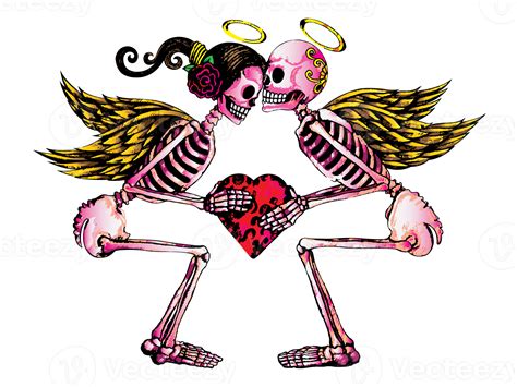 Art Couple In Love Angel Skulls Hand Drawing And Make Graphic