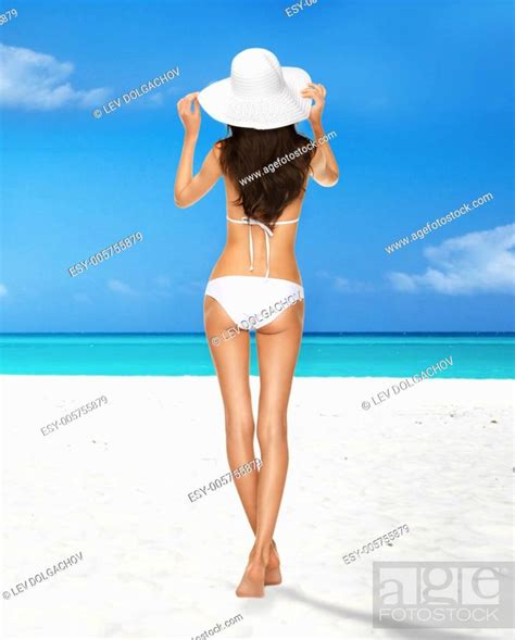 Picture Of Model Posing In White Bikini With Hat Stock Photo Picture