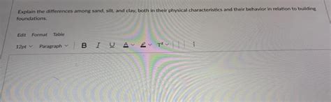 Solved Explain The Differences Among Sand Silt And Clay Chegg