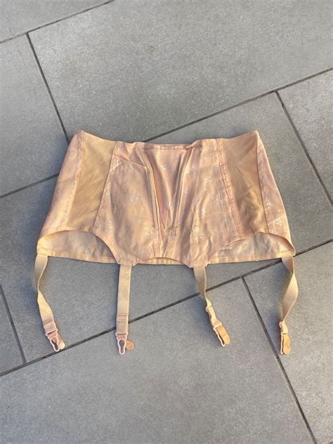 S Peach Brocade Garter Belt Vintage Lingerie Open Bottom Girdle Etsy UK