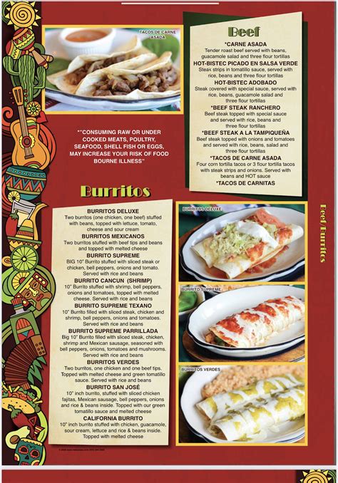 Menu at Los Cocos restaurant, South Hill