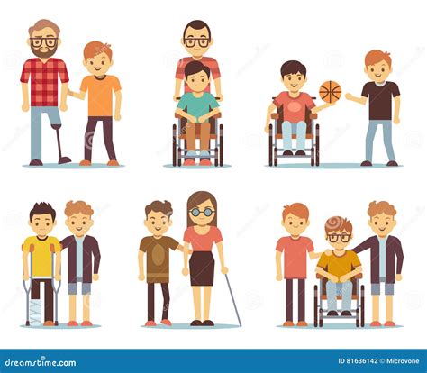 Disabled People Care Set Cartoon Vector 70243027