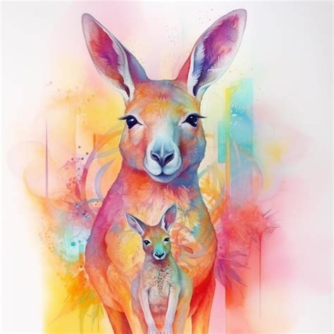 Premium AI Image | A painting of a kangaroo and a joey.