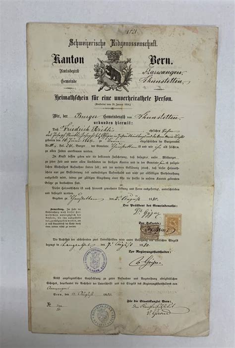 Heimatschein 1880 Kt Bern Kaufen Auf Ricardo