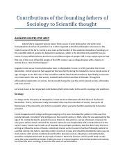 Contributions Of The Founding Fathers Of Sociology To Scientific