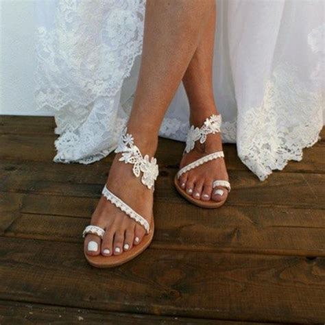 Dealcrafty Summer Women Flat Lace Sandals Pearl Wedding Shoes Wedding