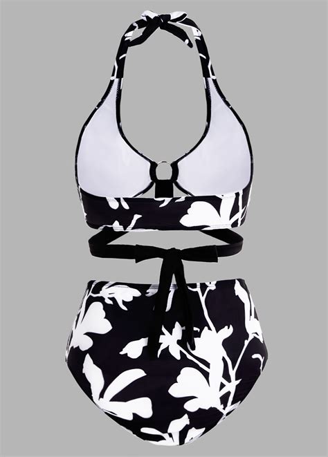 High Waisted Floral Print Halter Bikini Set Rosewe Usd