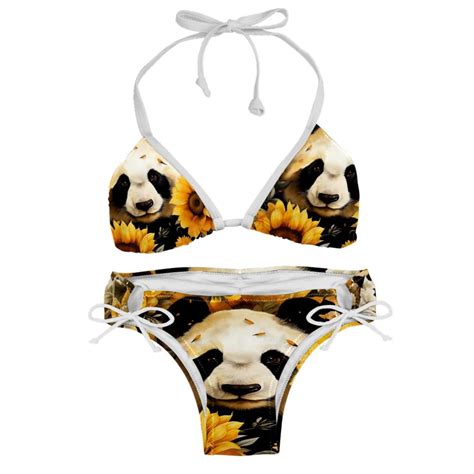 Panda Sunflower Detachable Sponge Adjustable Strap Bikini Set Swim Wear