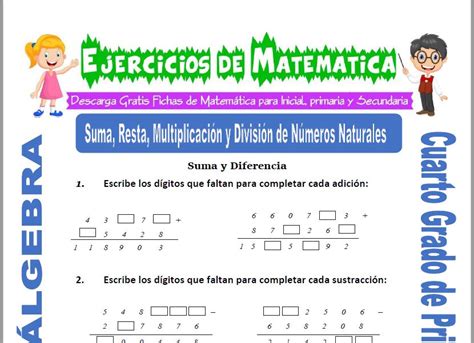 Ejercicios De Suma Resta Multiplicaci N Y Divisi N De N Meros Naturales