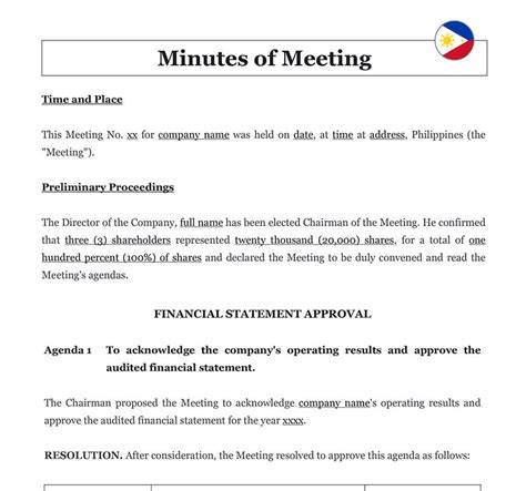 Minutes of Meeting in Philippines | Download Word Template (.doc)