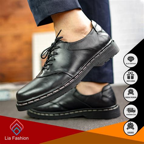 Jual Leather Shoes Pria Full Black Kekinian Kerja Kantor Keren Sepatu