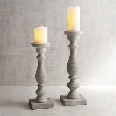 Home Decor Rustic Gray Weathered Wood Pillar Candle Holders Acrylic