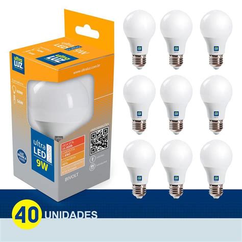 Kit 40 Lampada Bulbo Led 9w Branco Frio 6500k Bivolt Soquete E27