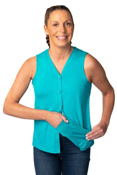 Teal Post Mastectomy Camisole With Inner Drain Pockets