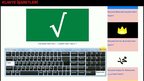 Klavyede Kare Kök √ İşareti Nasıl Yapılır Youtube