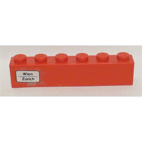 LEGO Red Brick 1 X 6 With Wien Zurich On Left Side Sticker 3009