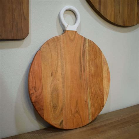 Acacia Wood Round Cutting Board With White Handle