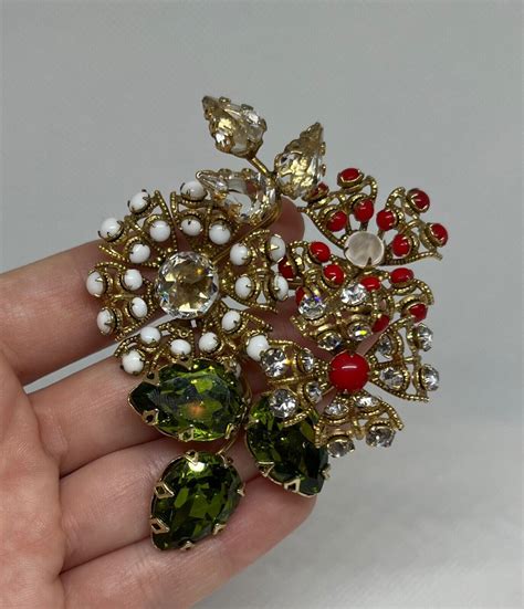 Very Rare Vintage Floral Rhinestone Brooch Signed Schreiner In 2022