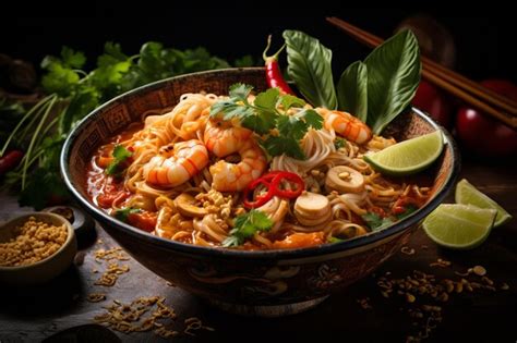 Premium Photo Shrimp Pad Thai Soup Thai Food Photography