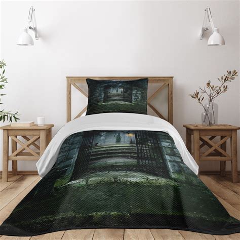 Ambesonne Gothic Quilted Coverlet Pcs Dark Haunted Castle Twin Size