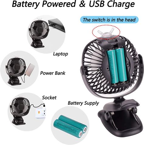 Ohlgt Clip On Stroller Fan 6000mah Usb Fan Mini Personal Desk Fan With