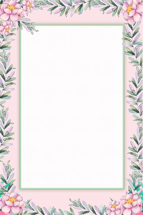 a pink frame with flowers and leaves on it, in the center is a green border