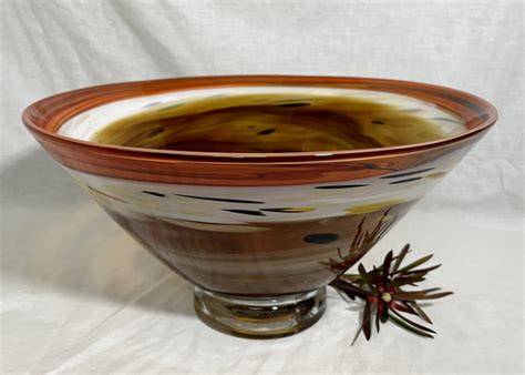 Orange Tan White Glass Conical Bowl Large Town Country Gallery