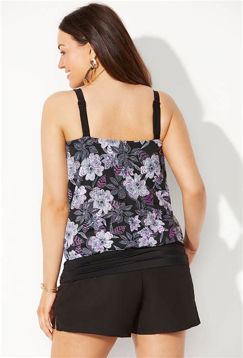 Plus Size Dahlia Loop Strap Blouson Tankini With Cargo Short