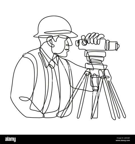 Continuous Line Drawing Illustration Of A Geodetic Surveyor Using A