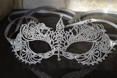 Silver Masquerade Mask Lace With Jewelled Diamantes Venetian Etsy