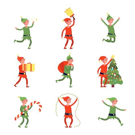 Premium Vector Christmas Elves Cartoon Elf Flat Santa Helpers