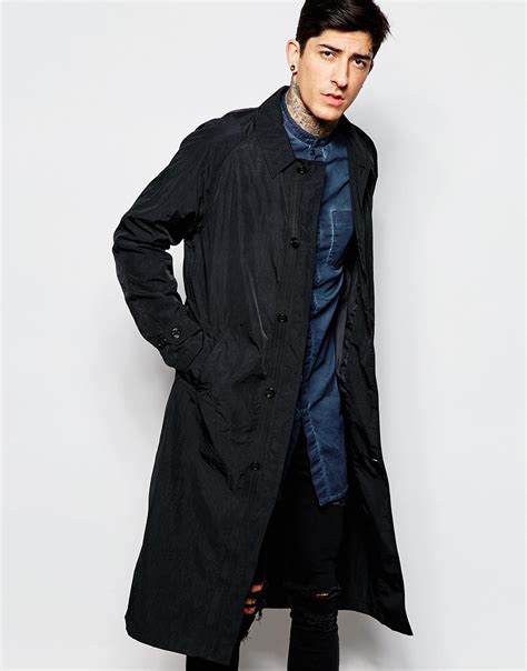 Asos Longline Trench Coat With Belt In Black In Black For Men Lyst