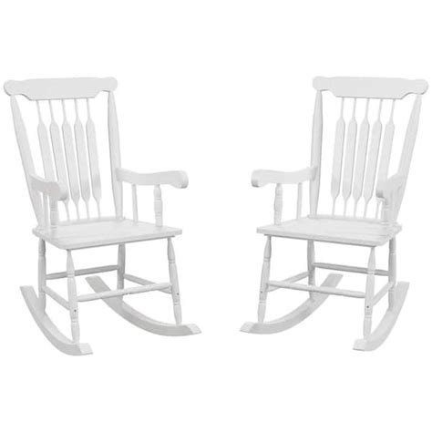 Outsunny Porch Rockers Set Of 2 White Poplar Wood Outdoor Rocking Chair