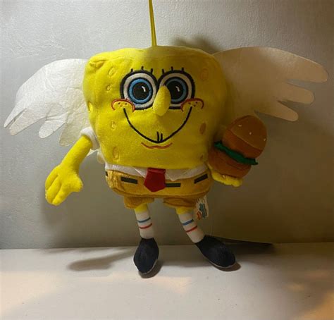 Spongebob with angel wings holding a krabby patty plush, Hobbies & Toys ...