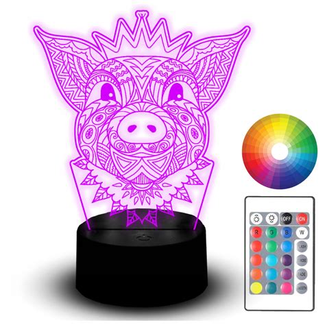 Lampka Nocna LED Statuetka RGB 3D Grawer Świnia Świnka Zwierzę Dziecka