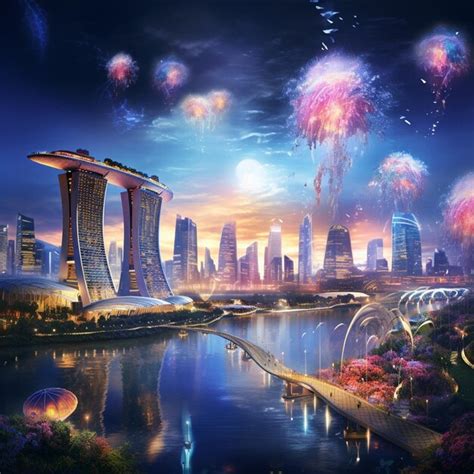 Premium Photo Futuristic Cityscape In Singapore With Merlion Statue