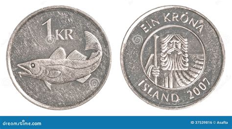 Icelandic Krona Coin With A Value Of Ten Krona Isolated On A White ...