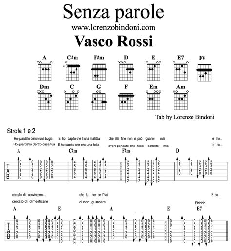 Senza Parole Tab Chitarra Originale Vasco Rossi Guitar Tabs