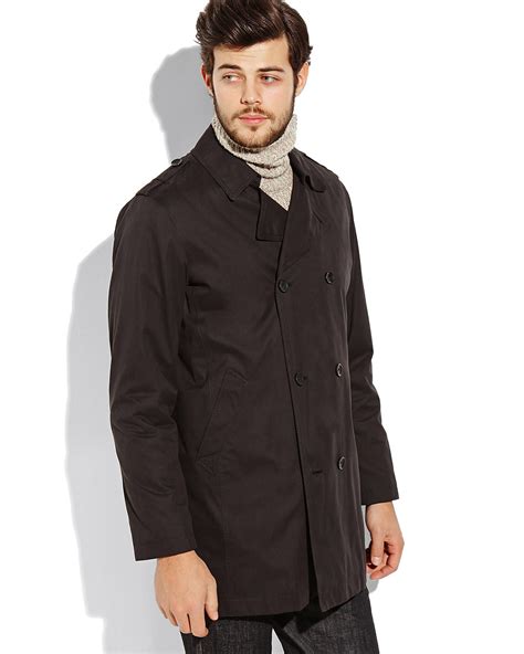 Lyst Kenneth Cole Black Double Breasted Trench Coat In Black For Men