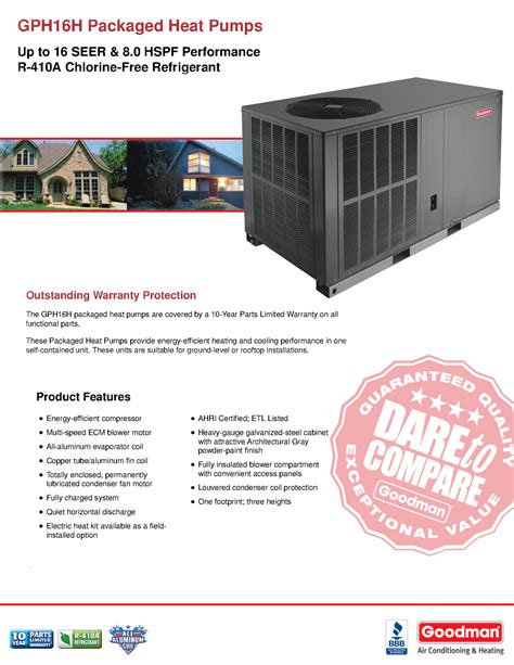 3 5 Ton Goodman 16 Seer Heat Pump R 410a Package Unit Gph1642h41