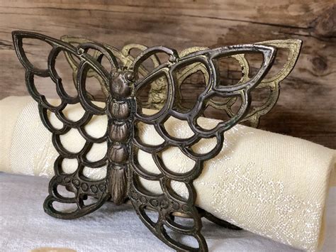 Vintage Napkin Holder Butterfly Brass Metal Kitchen Etsy Vintage