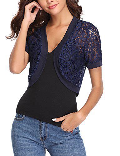 Abollria Women Short Sleeve Floral Lace Shrug Open Front Bolero