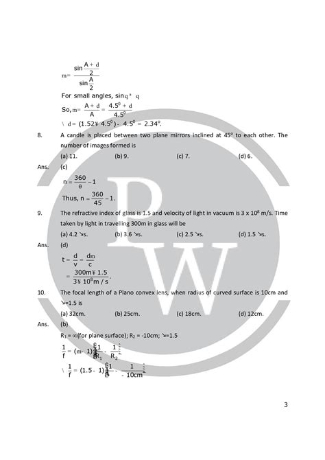 Important Questions Ray Optics For Class 12 Chapter 9 PW