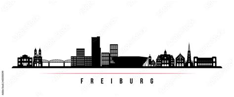 Vetor de Freiburg skyline horizontal banner. Black and white silhouette