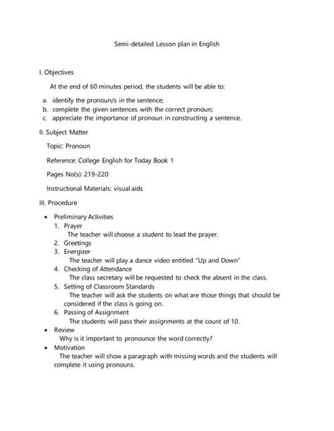 Semi Detailed Lesson Plan In Englishpronoun Pdf Free Download