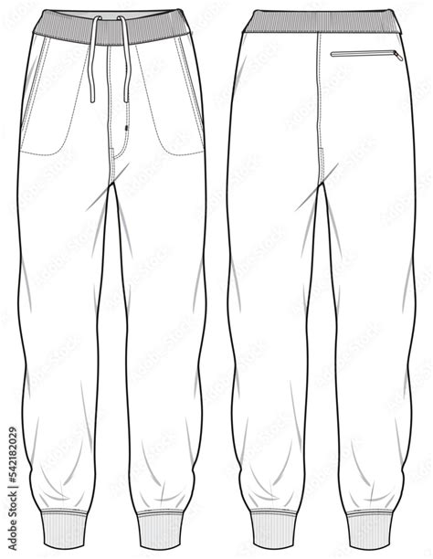 Mens Jogger Bottom Front And Back View Flat Sketch Fashion