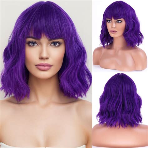 Beron Purple Womens Wig Short Curly Wavy Bob Girls Hair Wig